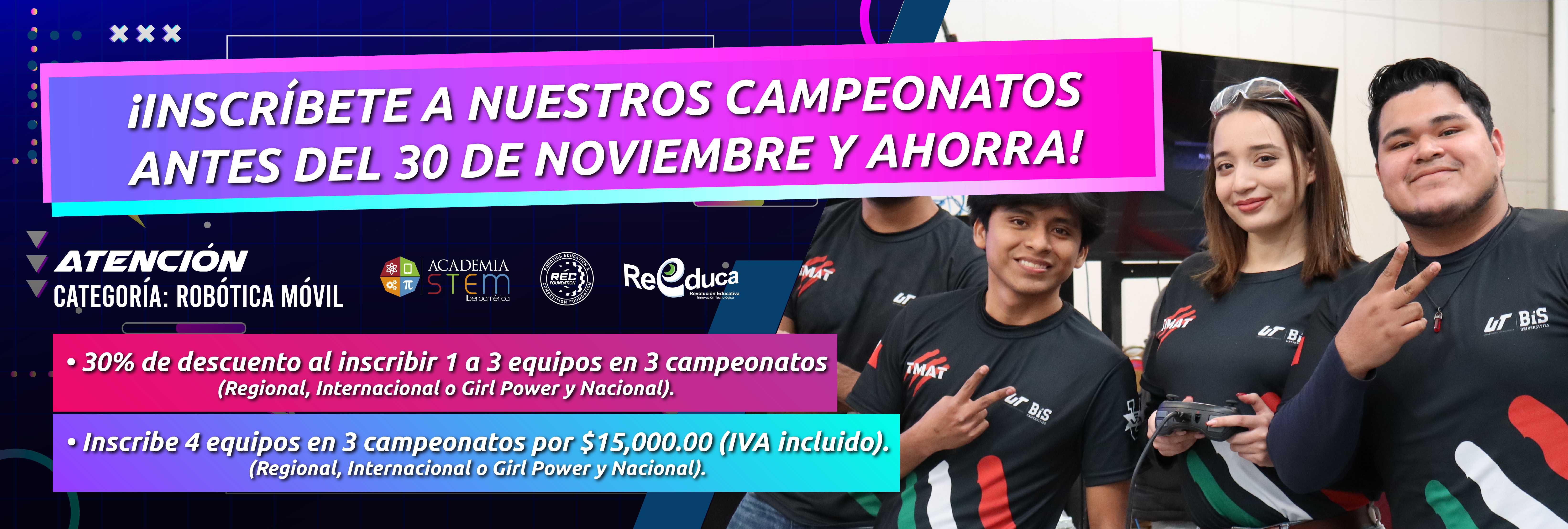 ¡Inscríbete a nuestros campeonatos antes del 30 de noviembre y ahorra!